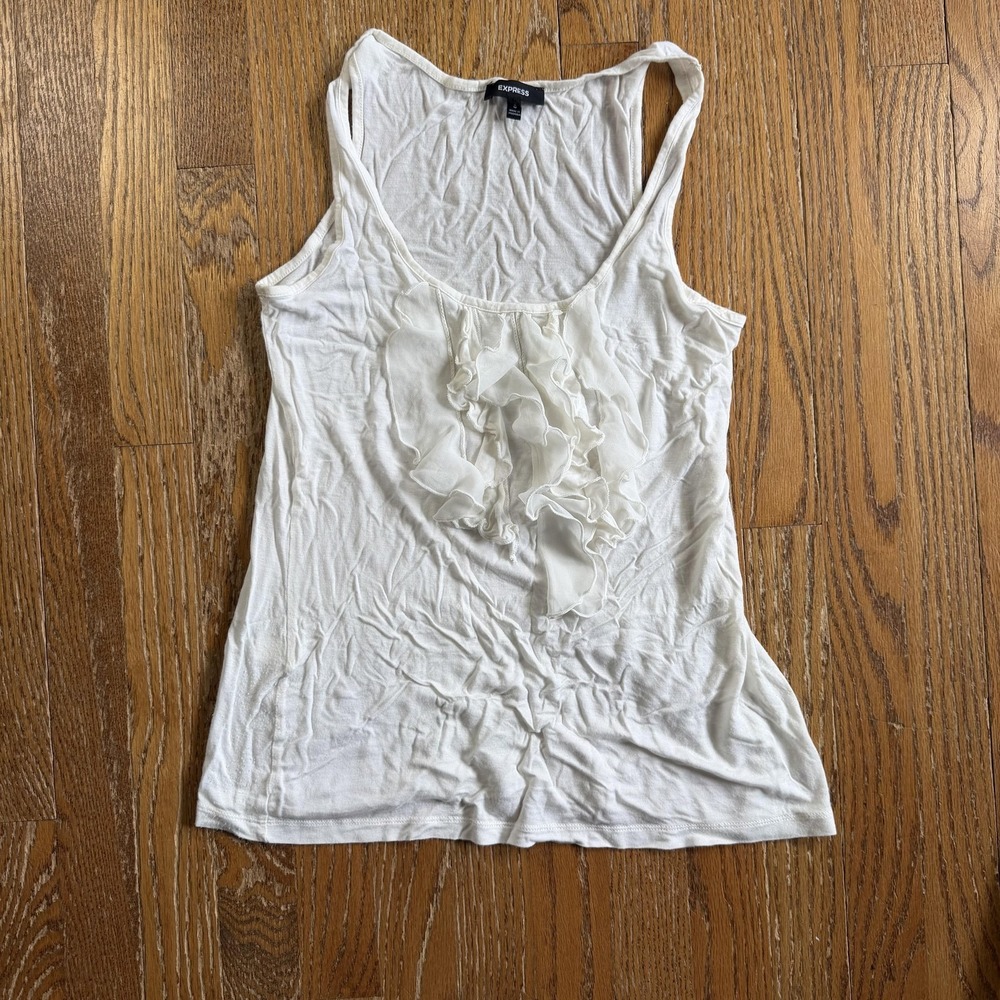 Babydoll Y2K Tank Top‎ Womens Small Express White Ruffle Scoop Neck Lightweight